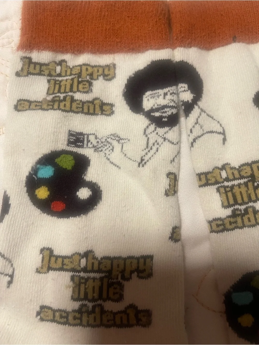 Bob Ross Just Happy Little Accidents Men's Crew Socks - White with Multicolor